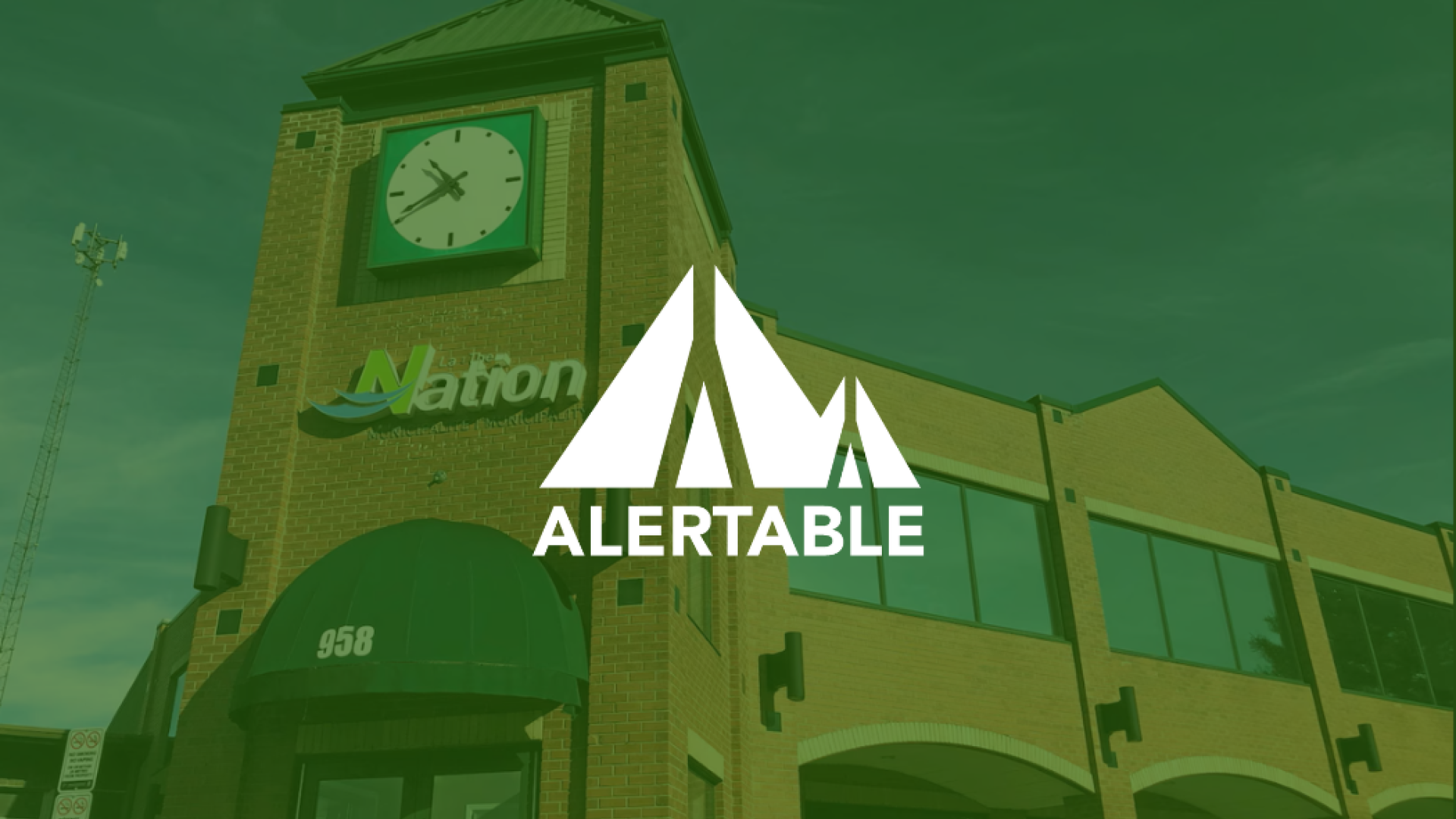 Alertable logo with town hall in the background