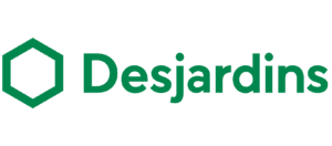Desjardins logo with green hexagon and text.