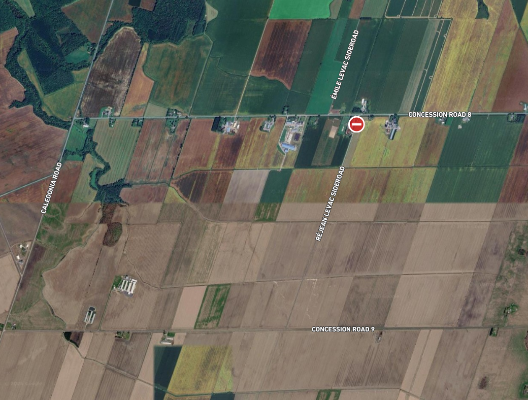 Map indicating the road closure of Rejean Levac Sideroad
